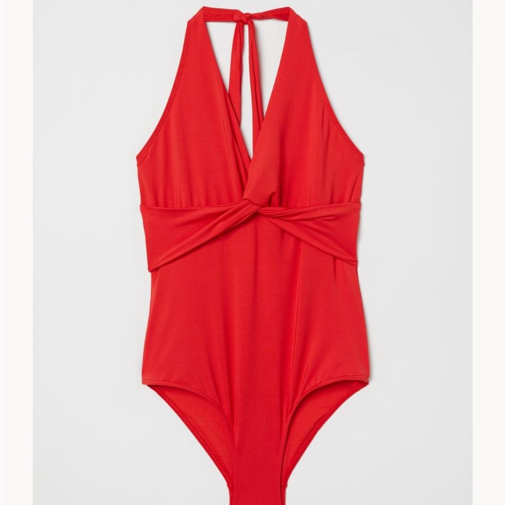 Red halter swimsuit